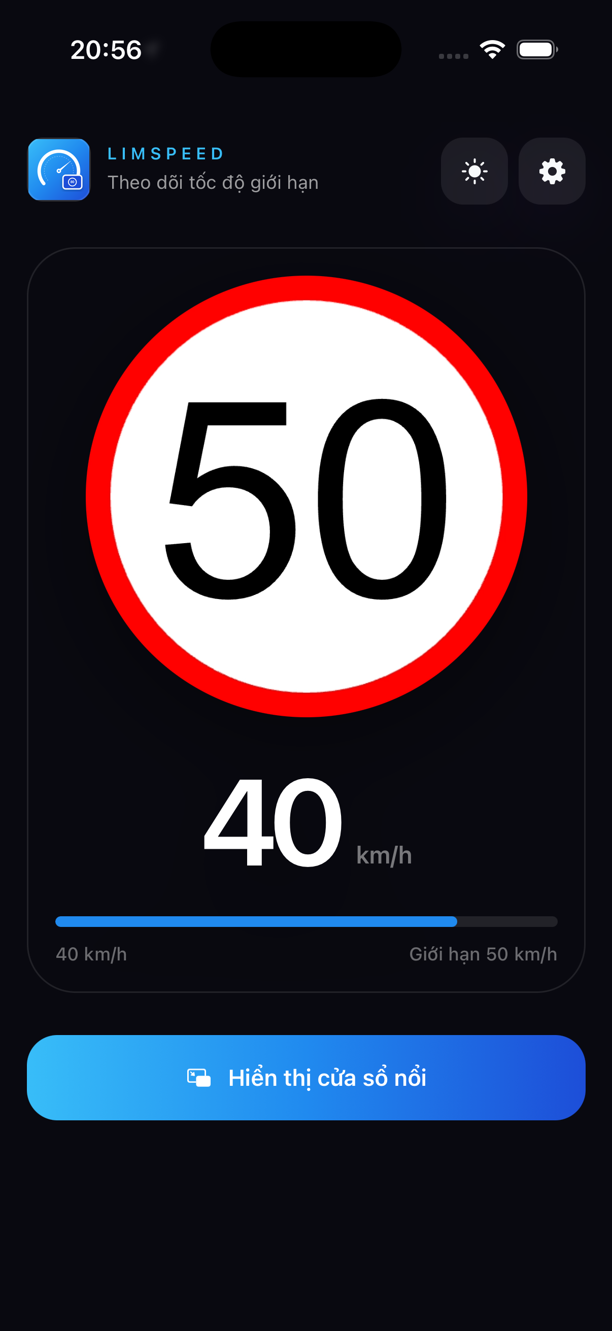 Màn hình cài đặt của LimSpeed